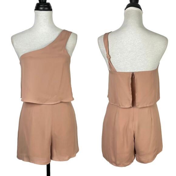 Le Lis | Blush Neutral One Shoulder Layered Woven Romper - Picture 1 of 11